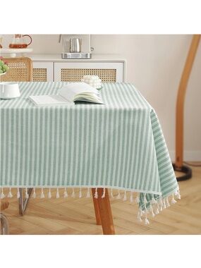 NEW Meioro Striped Cotton Blend Tablecloth  (Green, 55 x 55 Inch)